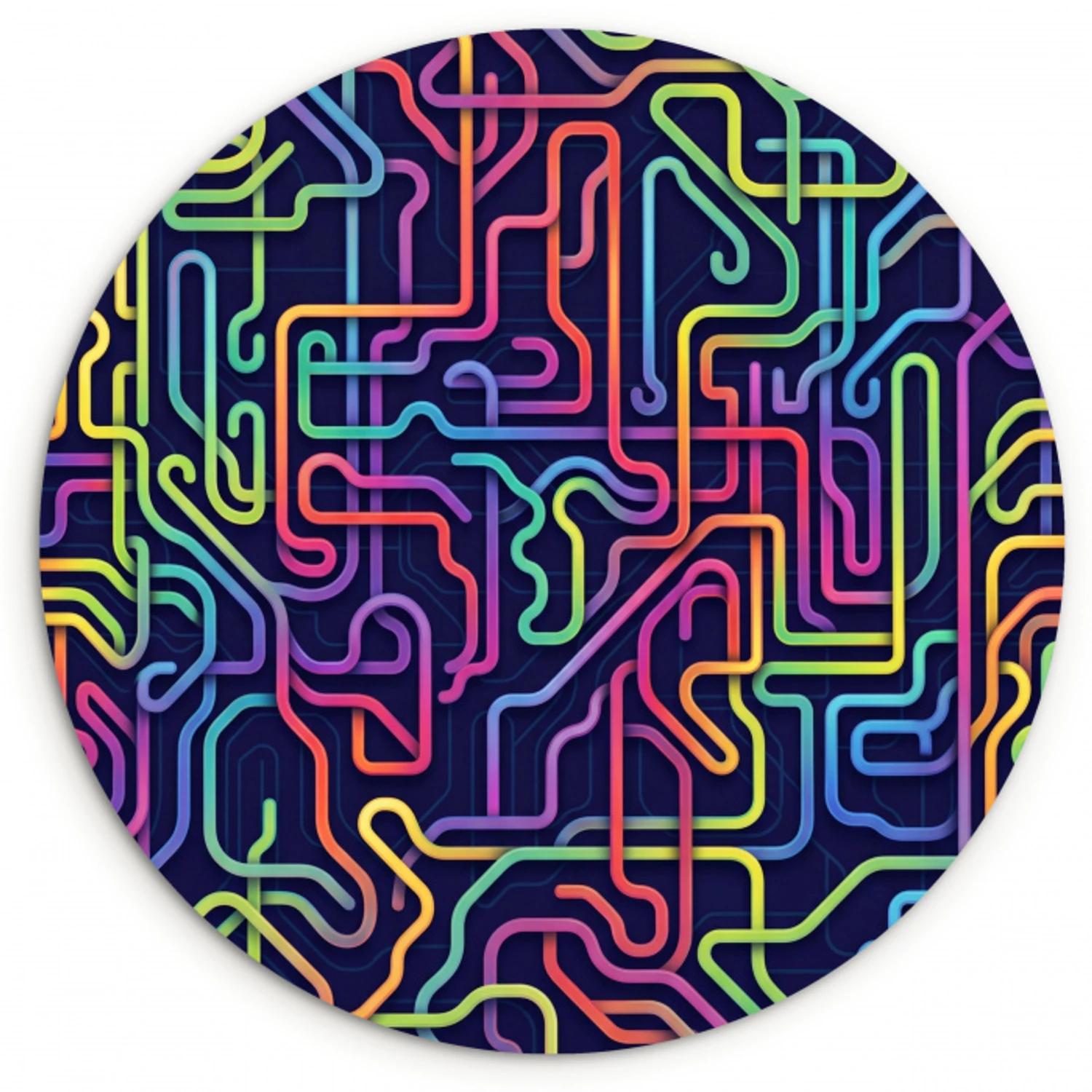 Retro - Abstract - Neon Wandcirkel kunststof plaat 5mm dik klein -3d