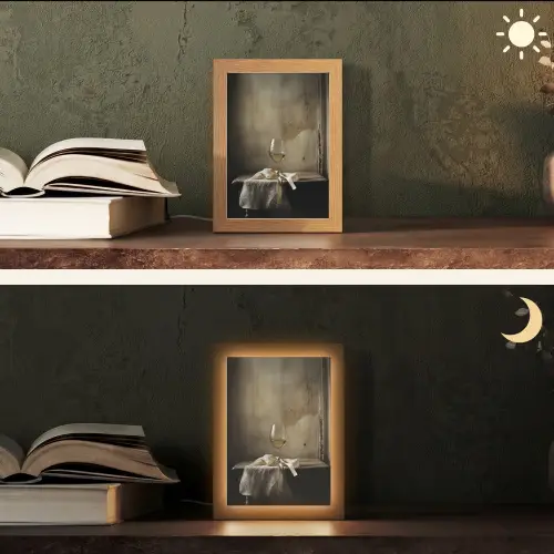 Strik - Beige - Witte - Wijn Light Box met kabel (Tafellamp) klein -sfeer3