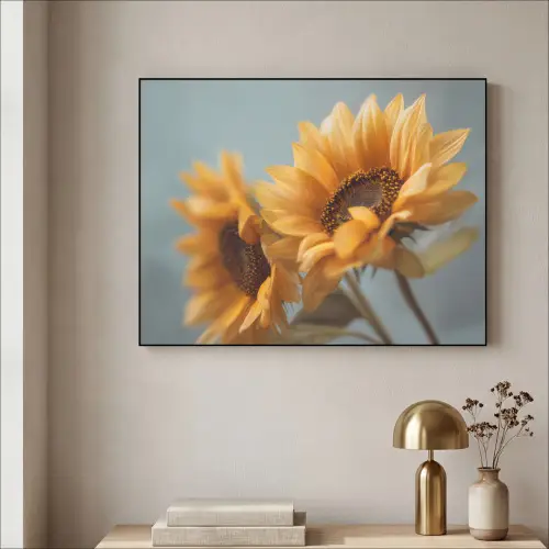 Zonnebloemen - Geel - Wazig Textielframe zwart klein -sfeer2
