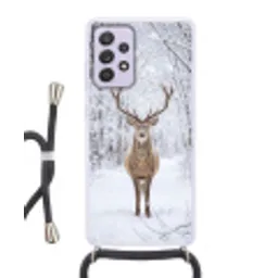 Hert - Winter - Bos - Natuur - Wit Hoesje Samsung Galaxy A52 5G met koord klein -3d