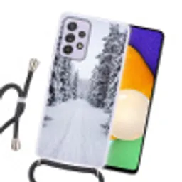 Bos - Winter - Sneeuw - Pad - Natuur Hoesje Samsung Galaxy A52 5G met koord klein -sfeer1