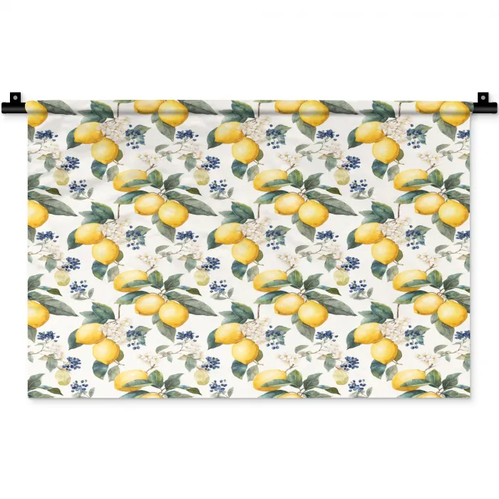 Frans - Citroen -  Citrus - Bloesem - Geel - Groen - Blauw Wandkleed katoen klein 269 -zz3d