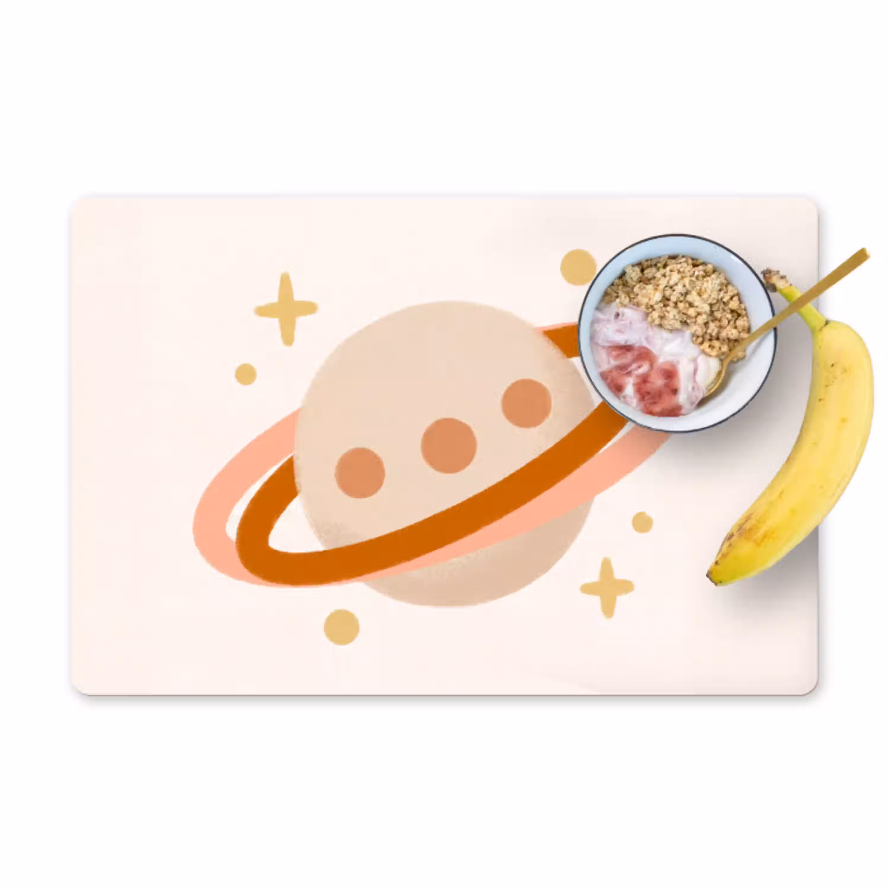 Planeet - Ringen - Ruimte - Illustratie - Beige Placemat vinyl groot -zzzproduct_Kitchenyeah-website