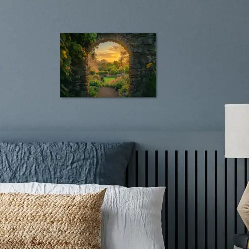 Poort - Planten - Zonsondergang poster papier klein -sfeer2