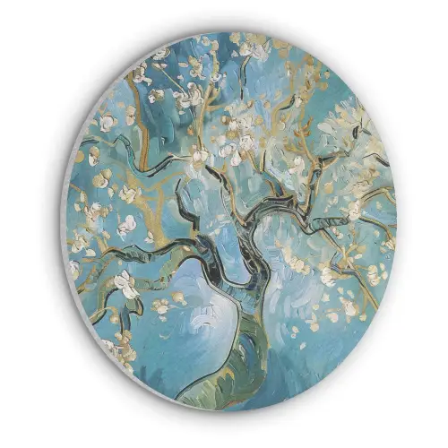 Amandelbloesem boom - Blauw - Abstract Akoestische PET Vilt - Rond klein -3d