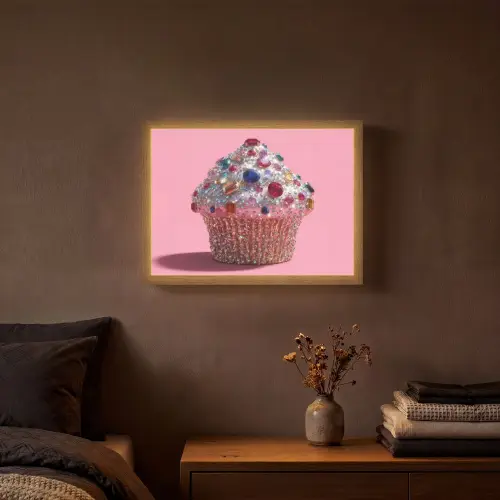 Cupcake - Kleurrijk - Edelstenen Light Box met batterij (Wandlamp) middel -sfeer4