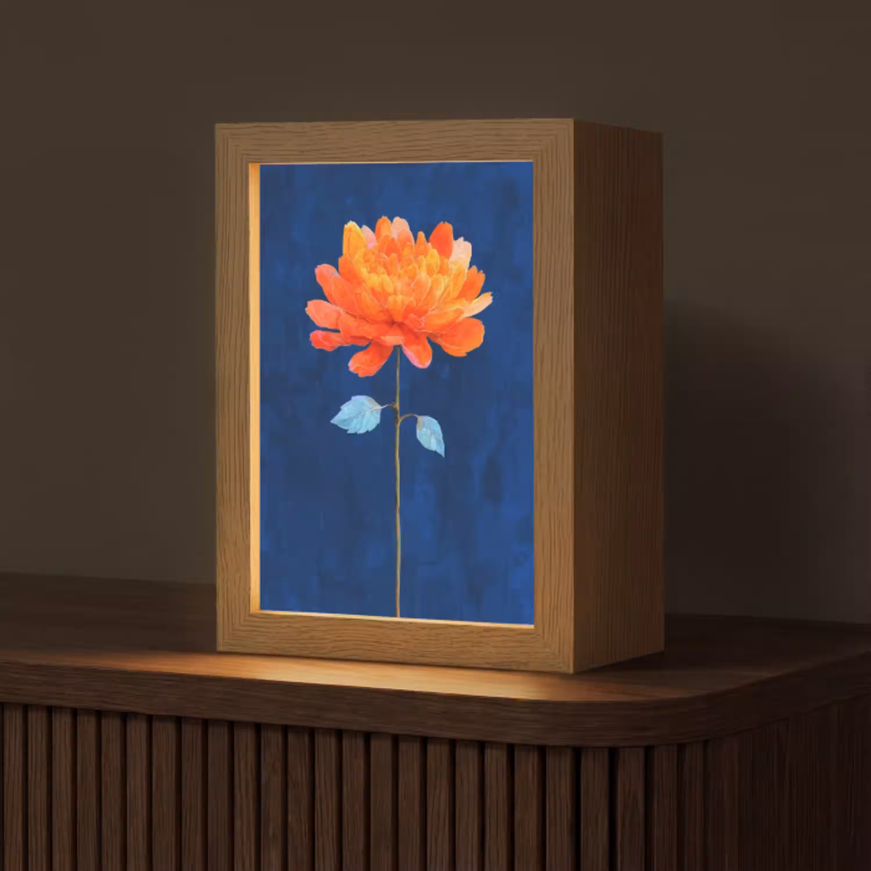 Bloem - Oranje - Bladeren Light Box met kabel (Tafellamp) klein -z3d_website