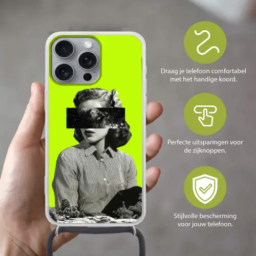Vrouw - Sterrenhemel - Groen Hoesje iPhone 16 Pro Max met koord klein -sfeer2_NL