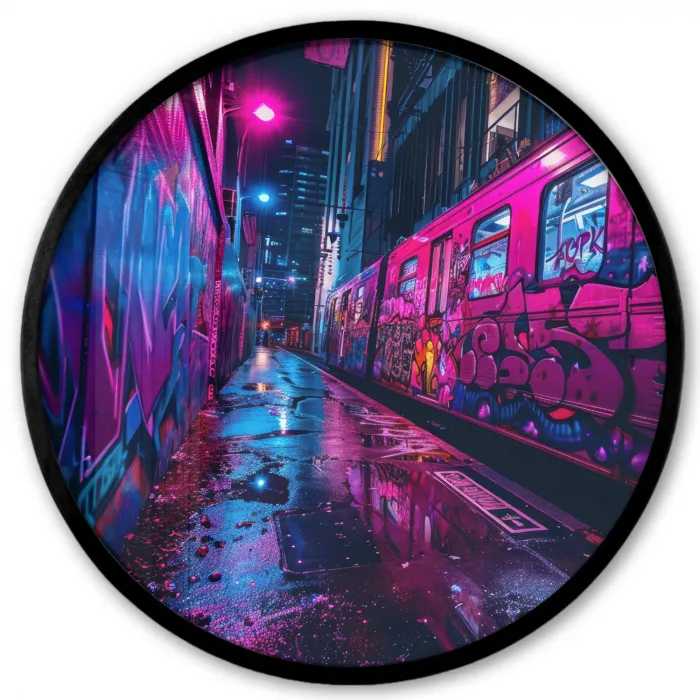 Stad - Neon -  Nacht - Roze - Graffiti Fotolijst rond zonder passe partout klein -3d