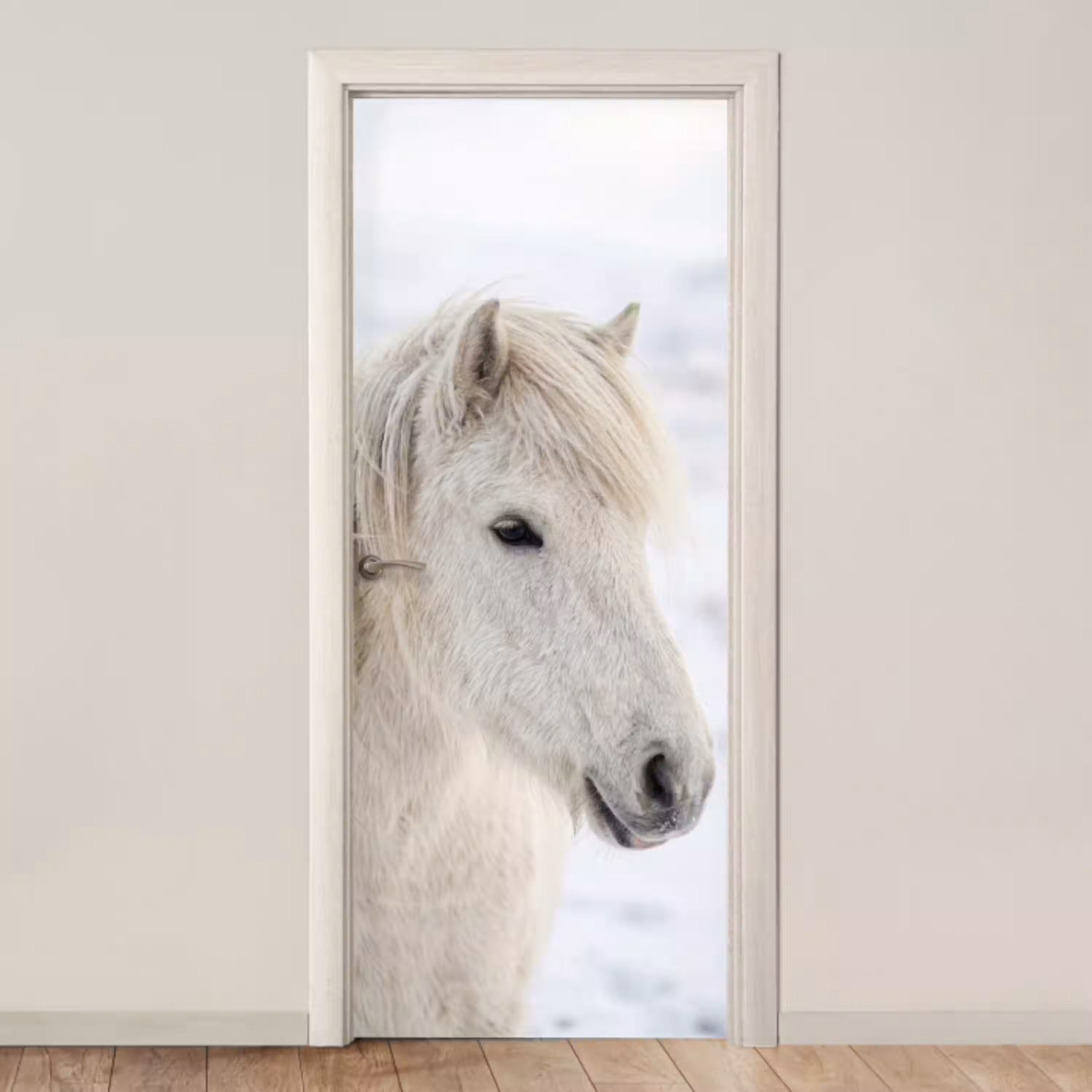 Paard - Kop - Winter - Dieren - Wit deurposter klein -3d_beige