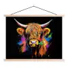 Schotse Hooglander - Graffiti - Kleurrijk - Bloem - Dieren textielposter latten blank klein -3d