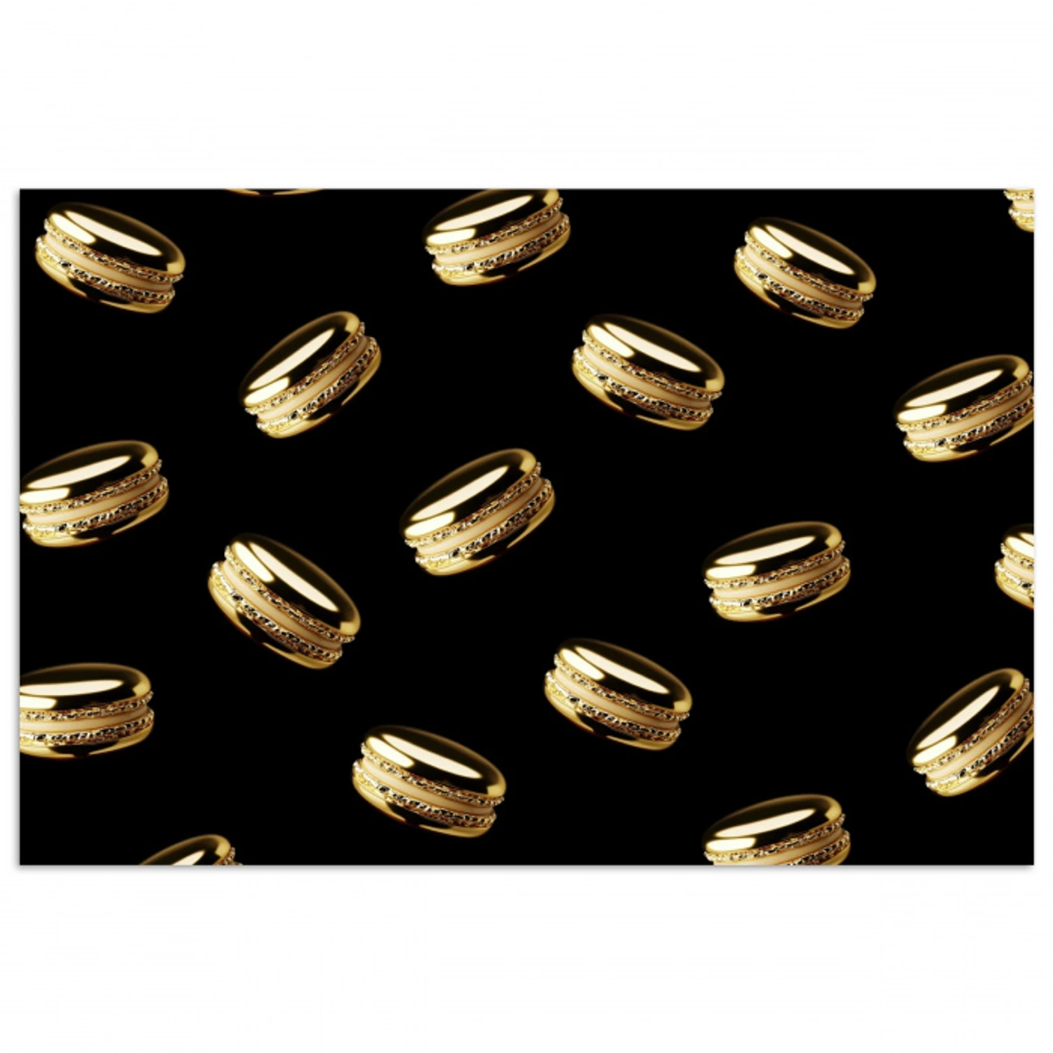 Macarons - Patroon - Goud - Zwart poster papier klein -3d