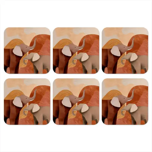 Olifanten - Oranje - Abstract onderzetter kurk middel -3d