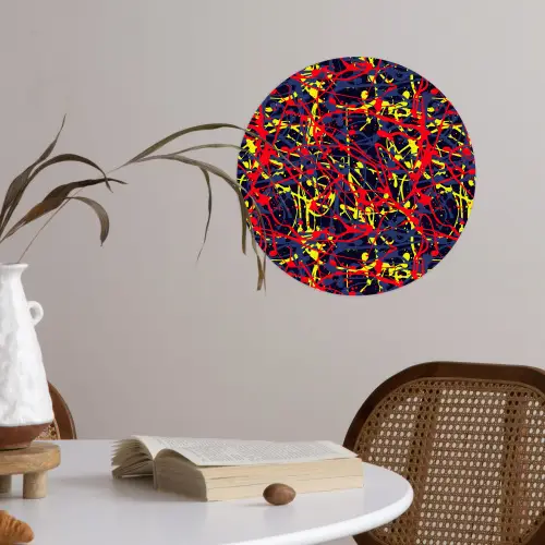 Waterverf - Rood - Geel Wandcirkel behangsticker klein 186 -sfeer3