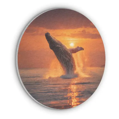 Walvis - Zon - Zee Akoestische PET Vilt - Rond klein -3d