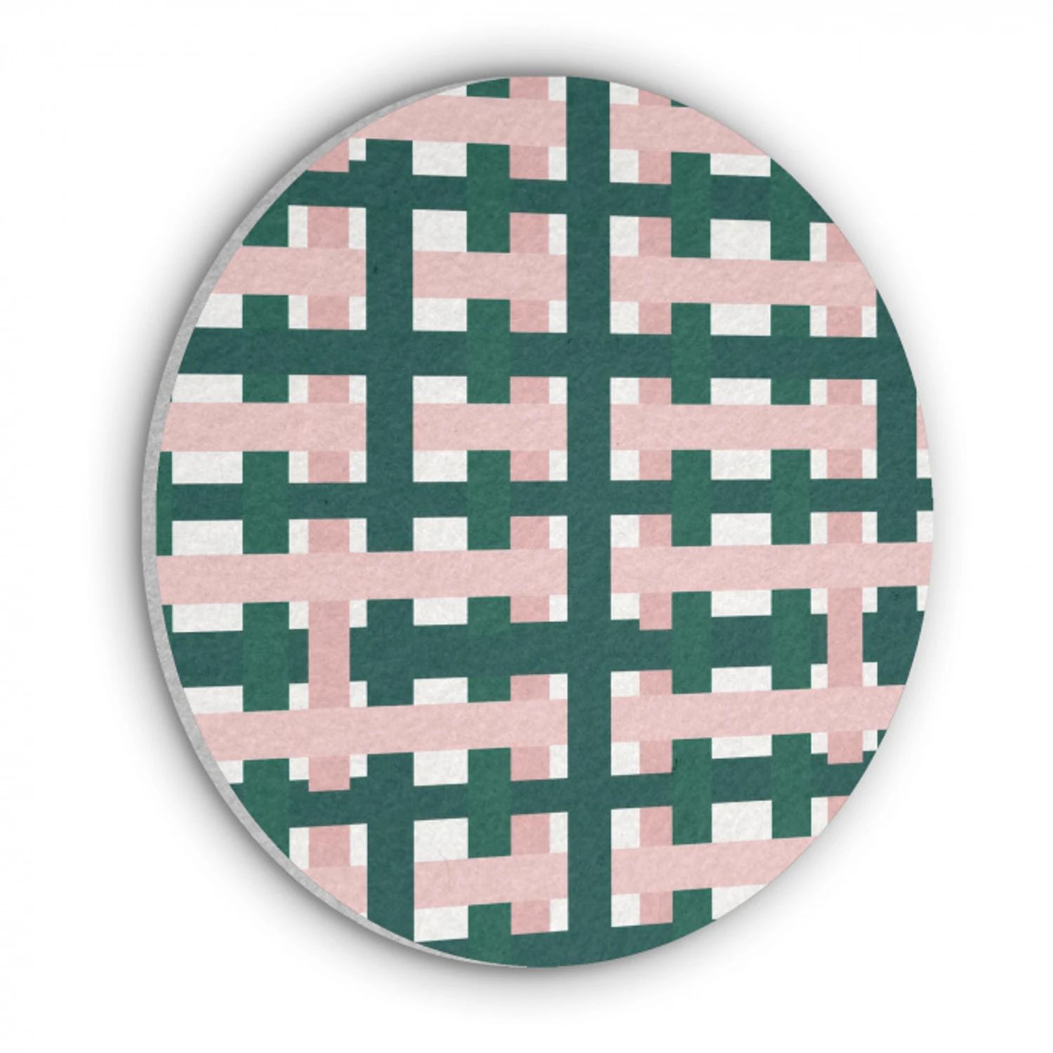 Vlechtpatroon - Groen - Roze - Grafisch Akoestische PET Vilt - Rond klein 838 -3d