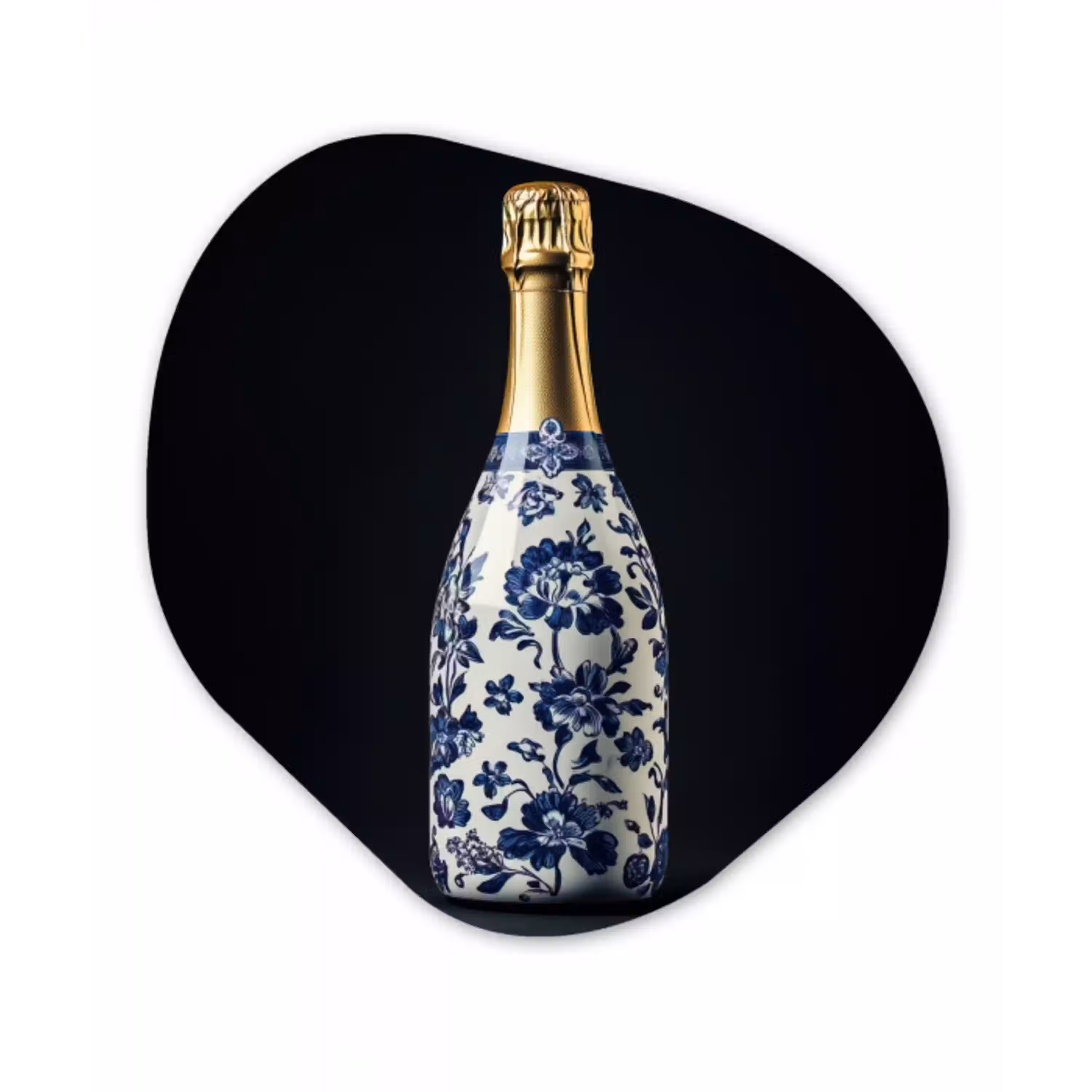 Champagne - Bloemen - Goud - Chique Wandcirkel Organisch Aluminium middel -3d