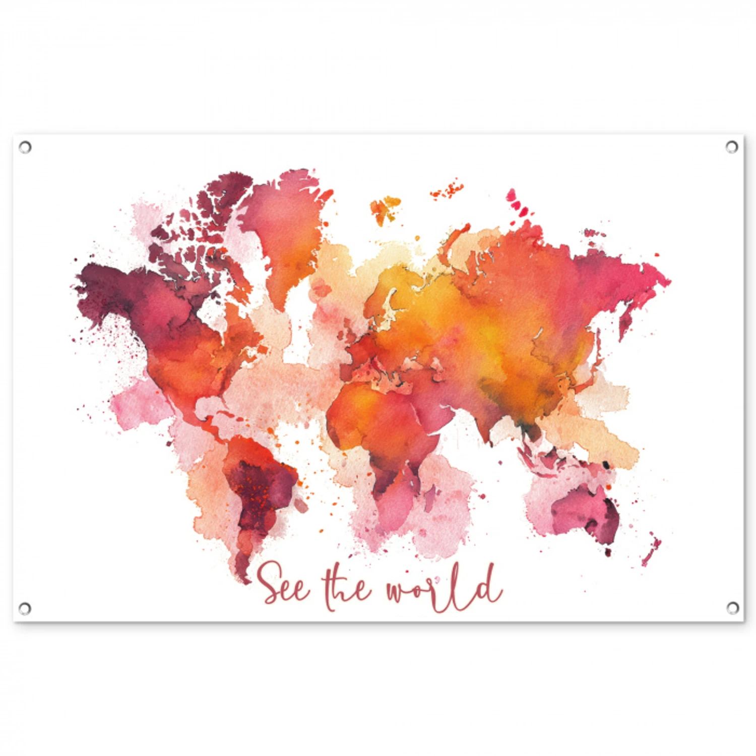 Oranje - Aquarel - Quote - Wereldkaart tuinposter los doek groot -3d