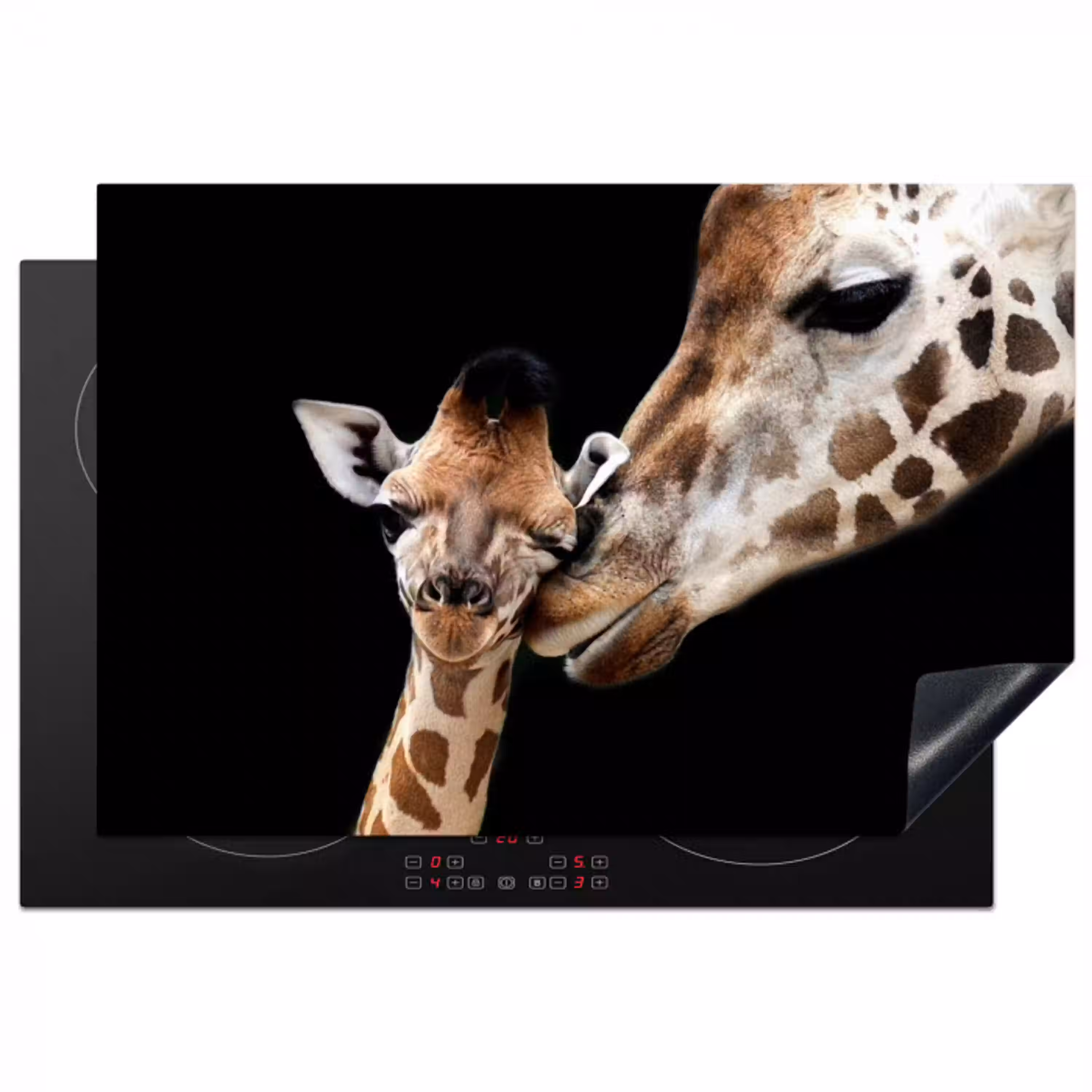 Giraffe - Dieren - Zwart - Portret - Dieren Inductie beschermer vinyl 3mm klein -3d