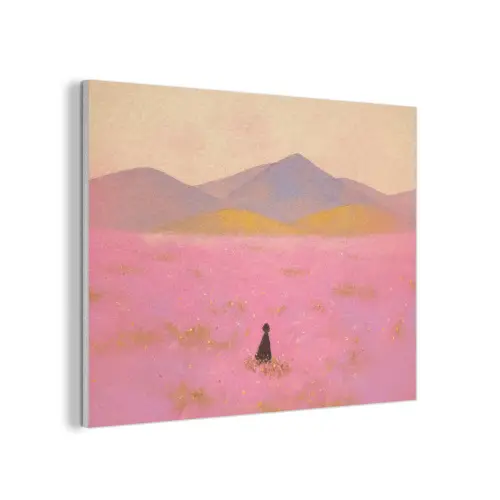 Bloemenweide - Heuvels - Silhouet - Roze PET vilt klein -3d