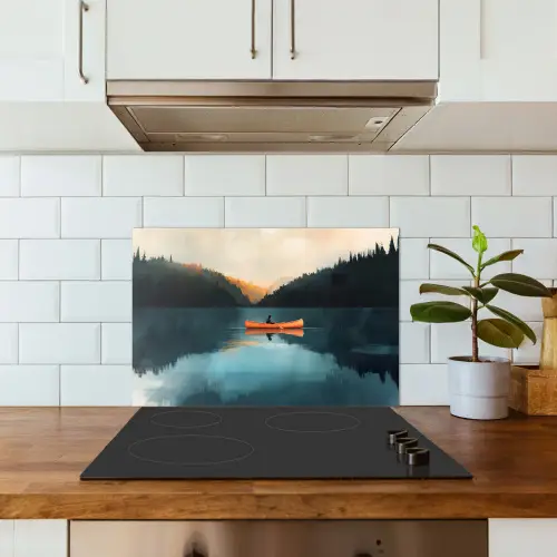 Bossen - Meer - Kano - Oranje keuken achterwand spatscherm klein -sfeer2