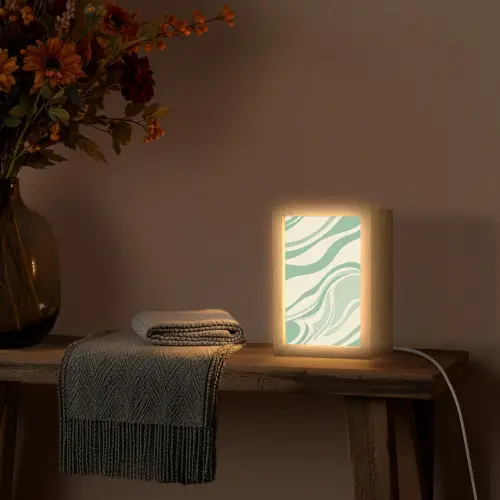 Organische lijnen - Mintgroen - Marmer Light Box met kabel (Tafellamp) klein -sfeer4