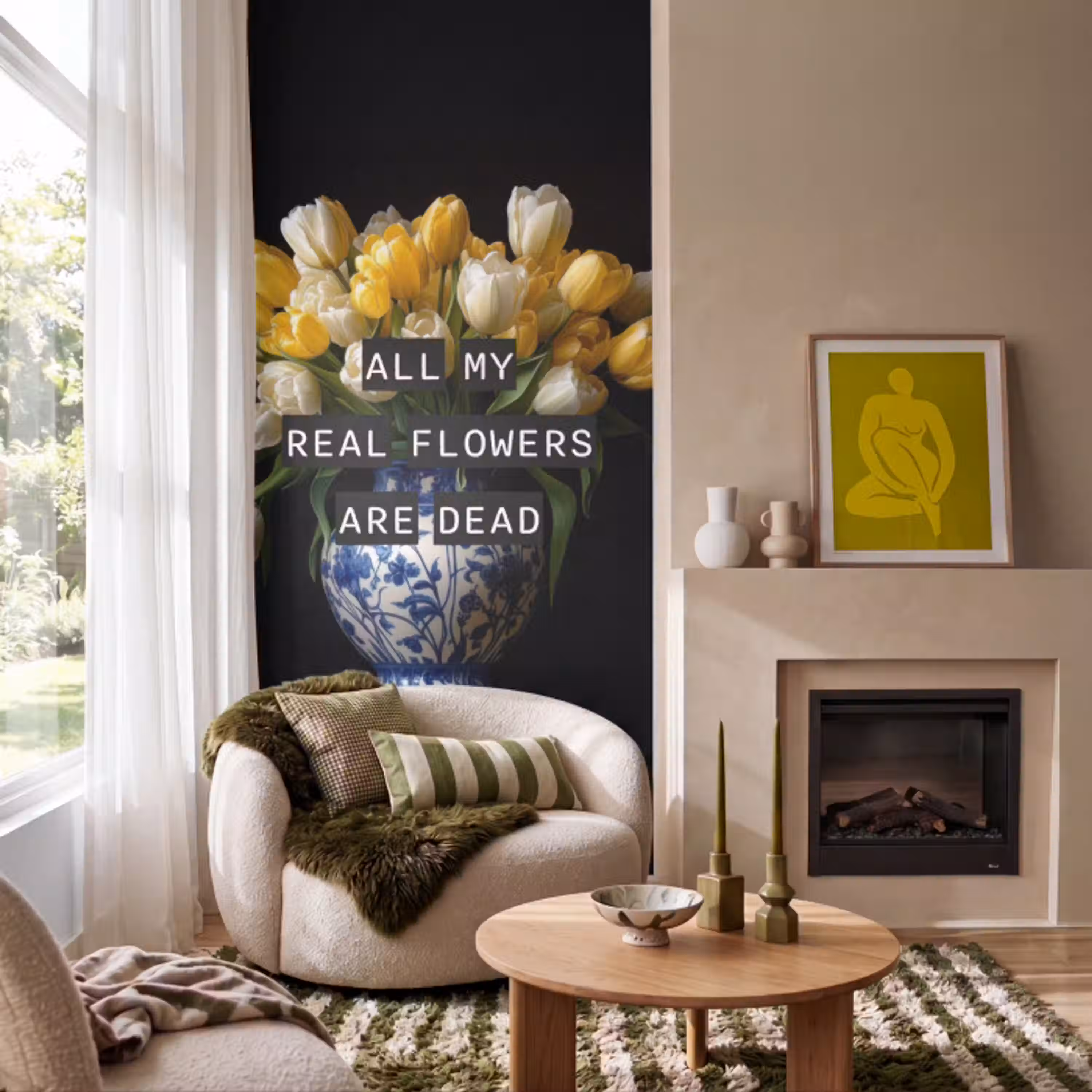 Quotes - Bloem - Tulp - Geel Behang Vlies klein -sfeer2