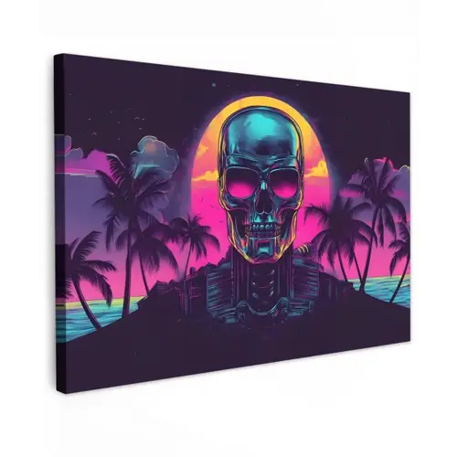 Palmbomen - Hoofd - Metallic - Zonsondergang canvas 2cm klein -z3d