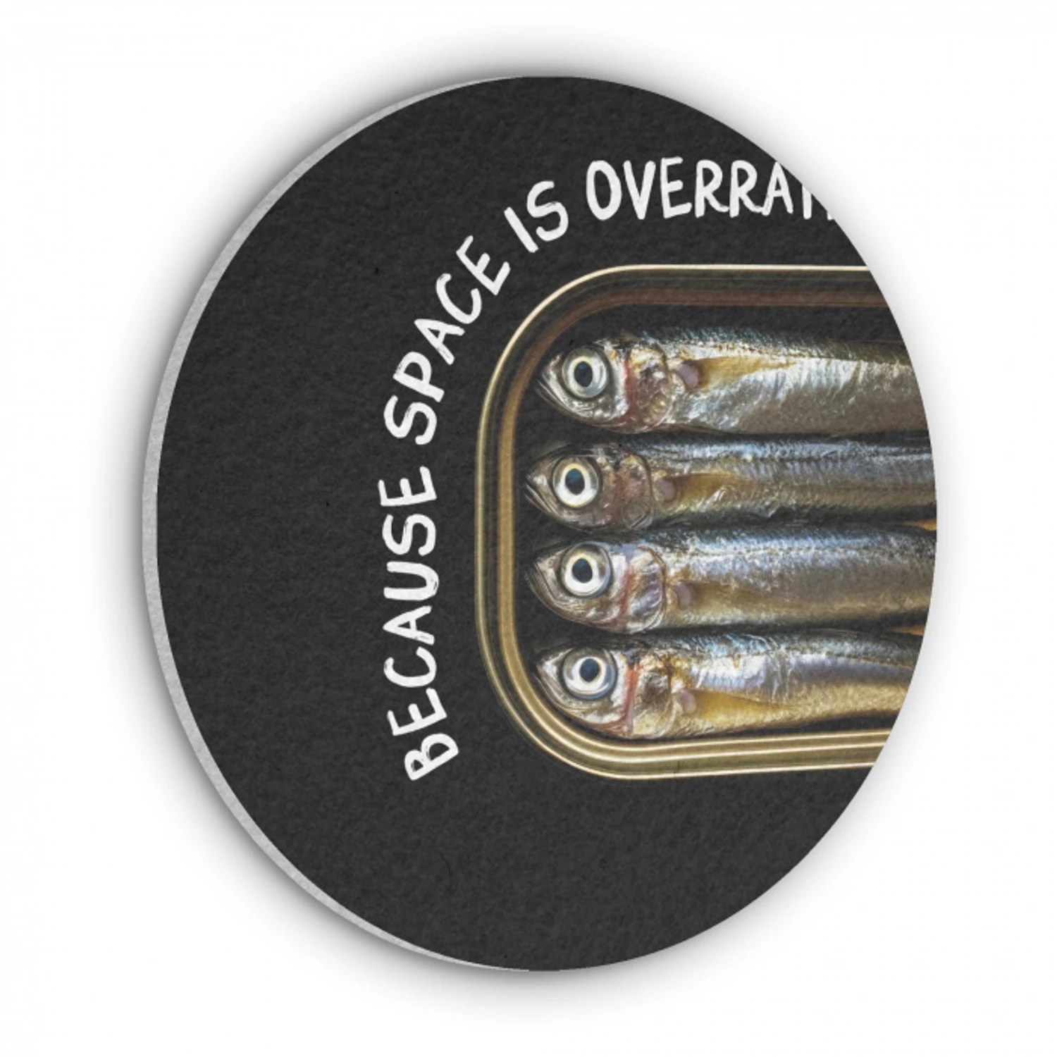 Sardines - Tekst - Vis - Blik Akoestische PET Vilt - Rond klein -3d