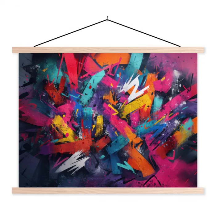 Abstract - Explosie - Neonkleuren textielposter latten blank klein -3d
