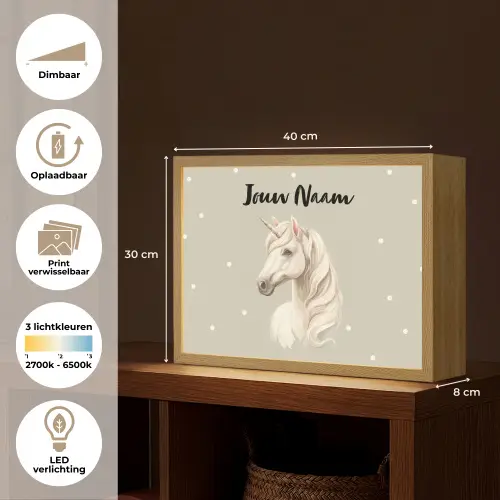 Eenhoorn - Manen - Stippen - Golven Light Box met batterij (Wandlamp kind) middel -USP_websiteoverzichtNL