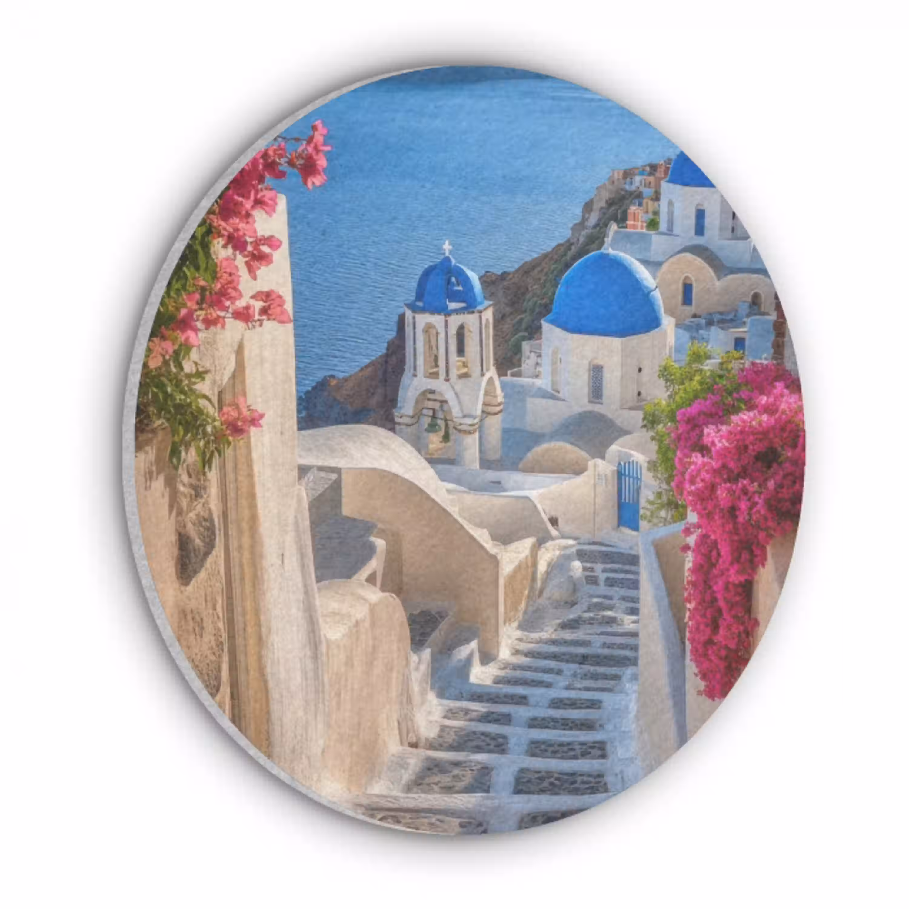 Santorini - Bloemen - Griekenland Akoestische PET Vilt - Rond klein -3d