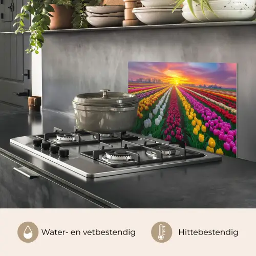 Tulpenveld - Zonsondergang - Kleurrijk keuken achterwand spatscherm klein -usp_NL