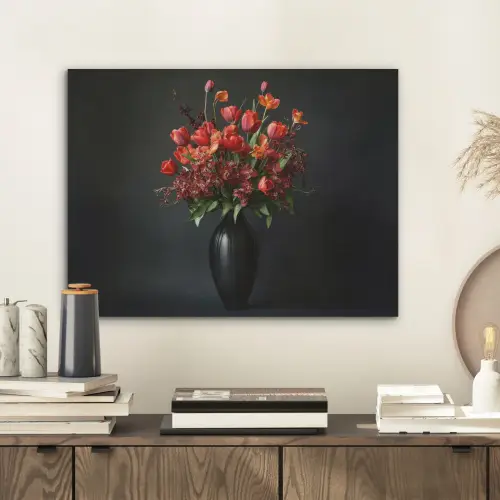 Boeket - Tulpen - Vaas - Rood PET vilt klein -sfeer1