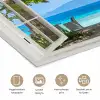 Doorkijk - Boom - Zee - Palmboom - Heuvels - Strand - Blauw poster papier klein -closeup_NL