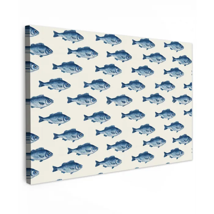 Vis - Patroon - Blauw Tuinposter op houten frame 2 cm dik klein 845 -3d