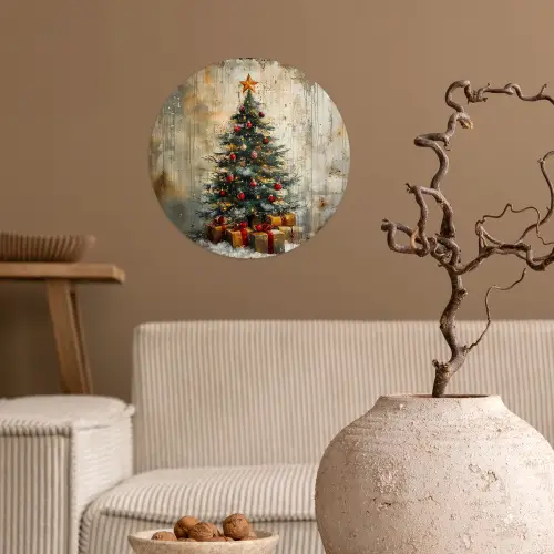 Kerstboom - Vintage - Kerst - Cadeau Wandcirkel behangsticker klein -sfeer1