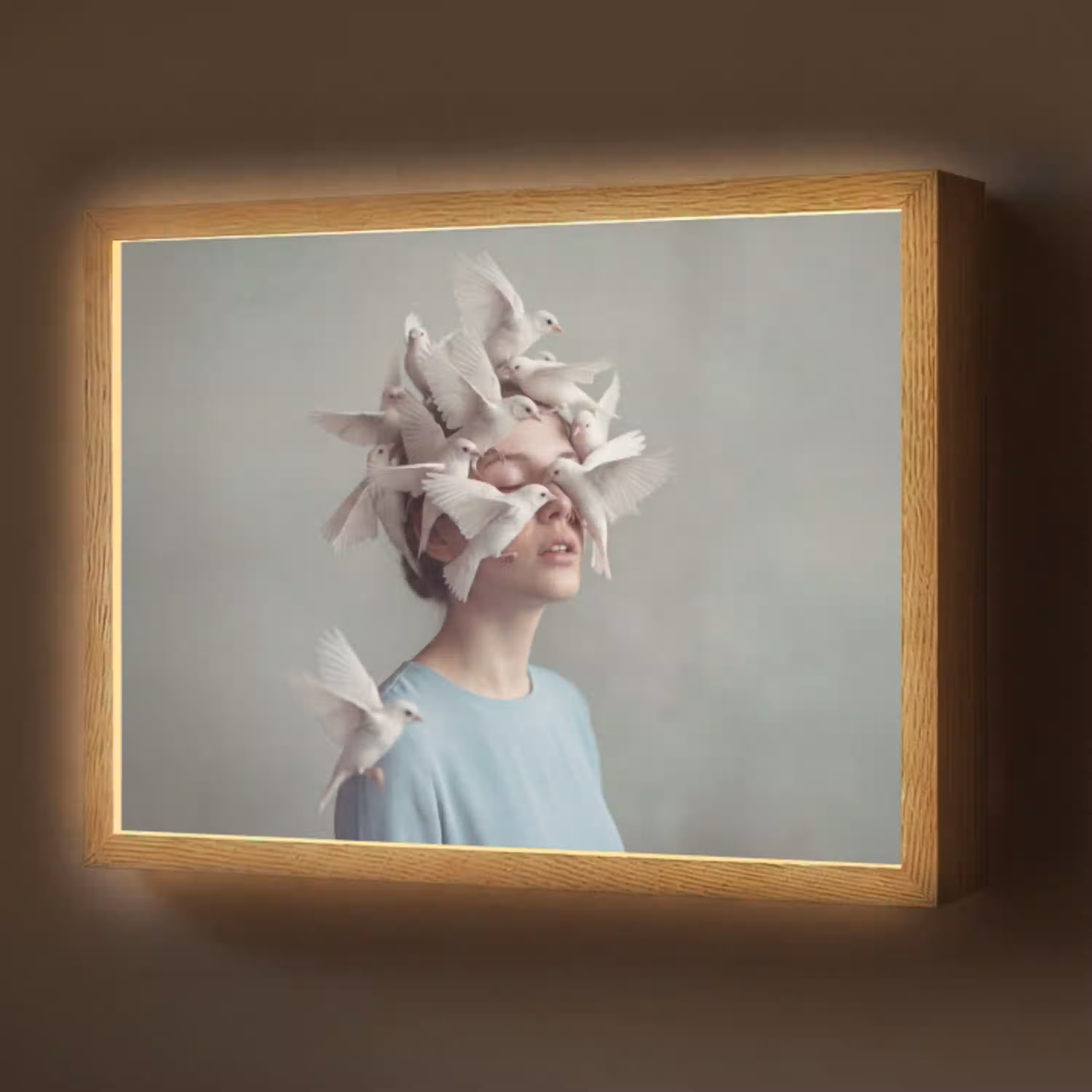 Vrouw - Vogels - Abstract - Modern - Wit Light Box met batterij (Wandlamp) middel -z3d_website