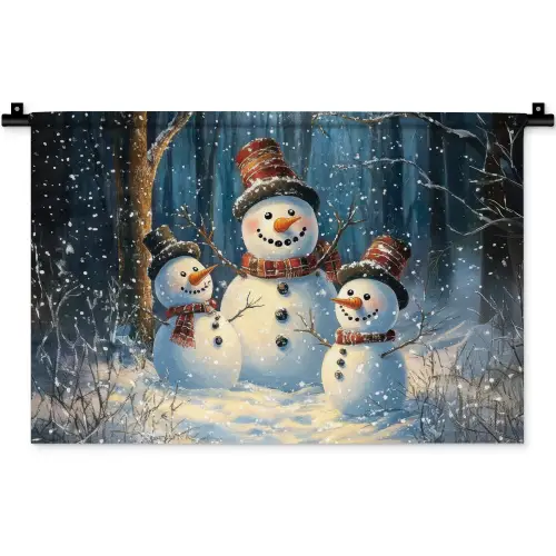 Sneeuwpop - Sneeuw - Winter - Bos Wandkleed katoen klein -zz3d