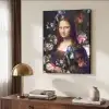 Mona Lisa - Leonardo da Vinci - Bloemen Textielframe zwart klein -sfeer3