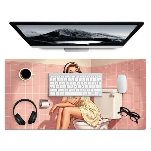 Roze - Retro - Vrouw Muismat XXL klein -3d
