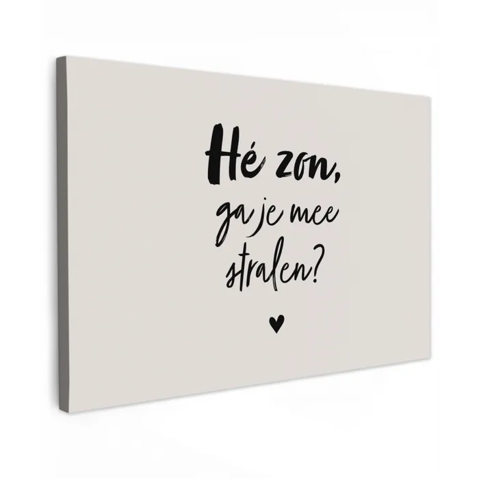 Tekst - Hé zon, ga je mee stralen? - Quotes - Zomer Tuinposter op houten frame 2 cm dik klein -3d