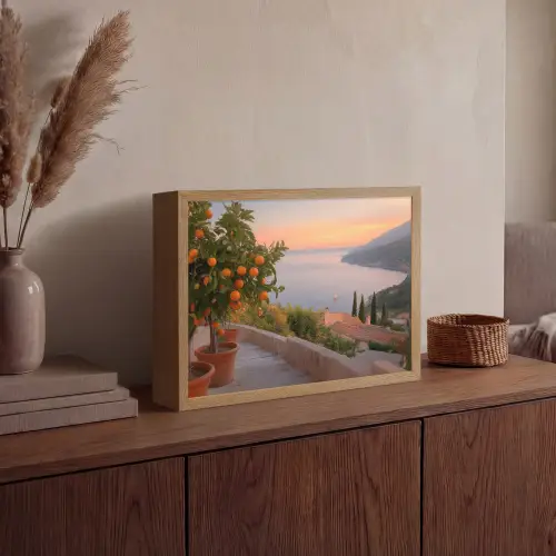 Middelandse zee - Sinaasappel - Heuvels - Zee Light Box met batterij (Wandlamp) middel -sfeer2