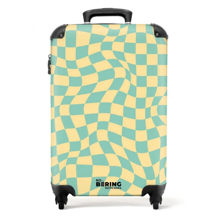 Squares - Groen/Gele golven NBS - Handbagage koffer - Kinderen Unisex middel -productfoto_recht