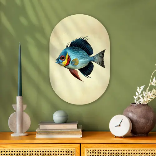 Blauw - Kieuwen - Vis - Illustratie Wandcirkel Ovaal Forex klein -sfeer2