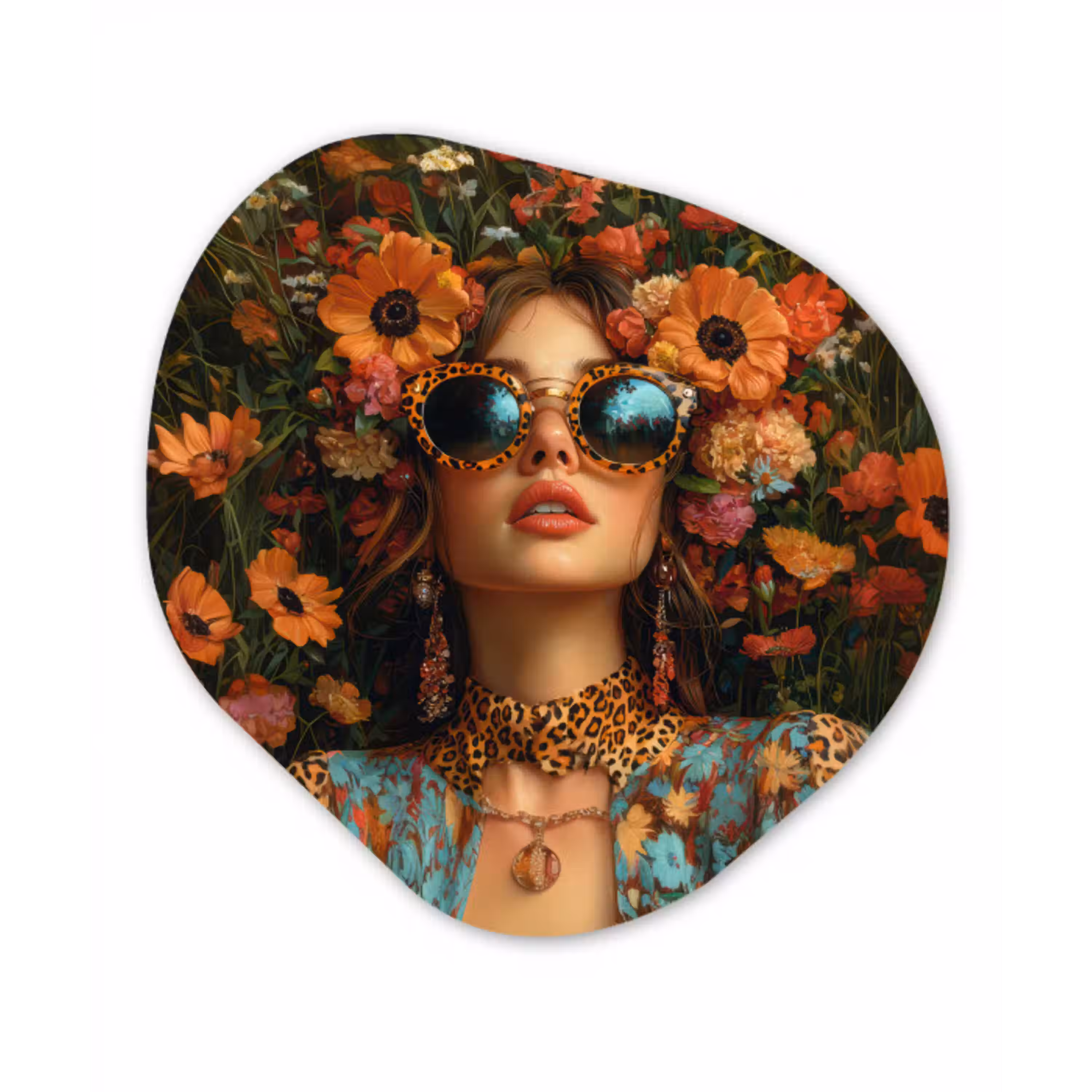 Vrouwen - Bloemen - Modern - Bril - Abstract Wandcirkel Organisch Forex 3mm klein -3d