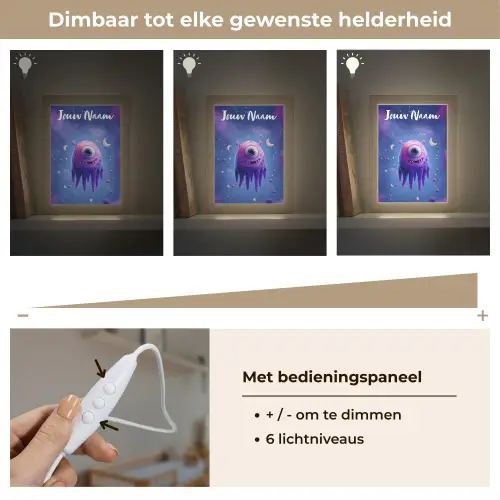 Monster - Ruimte - Sterren - Paars Light Box met kabel (Kinderlampje) klein -USP_dimbaarNL