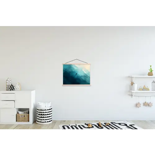 Zee - Silhouet - Abstract - Blauw textielposter latten blank klein -kinderkamer