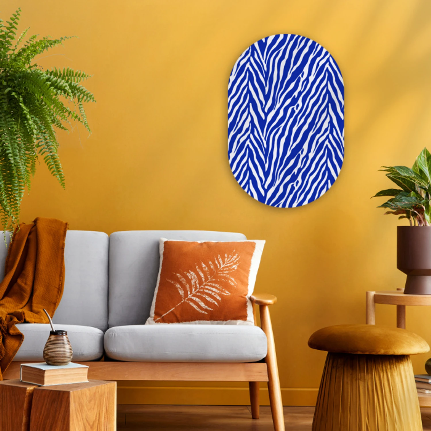 Zebra - Patroon - Kobalt - Blauw Wandcirkel Ovaal Forex klein 630 -sfeer4