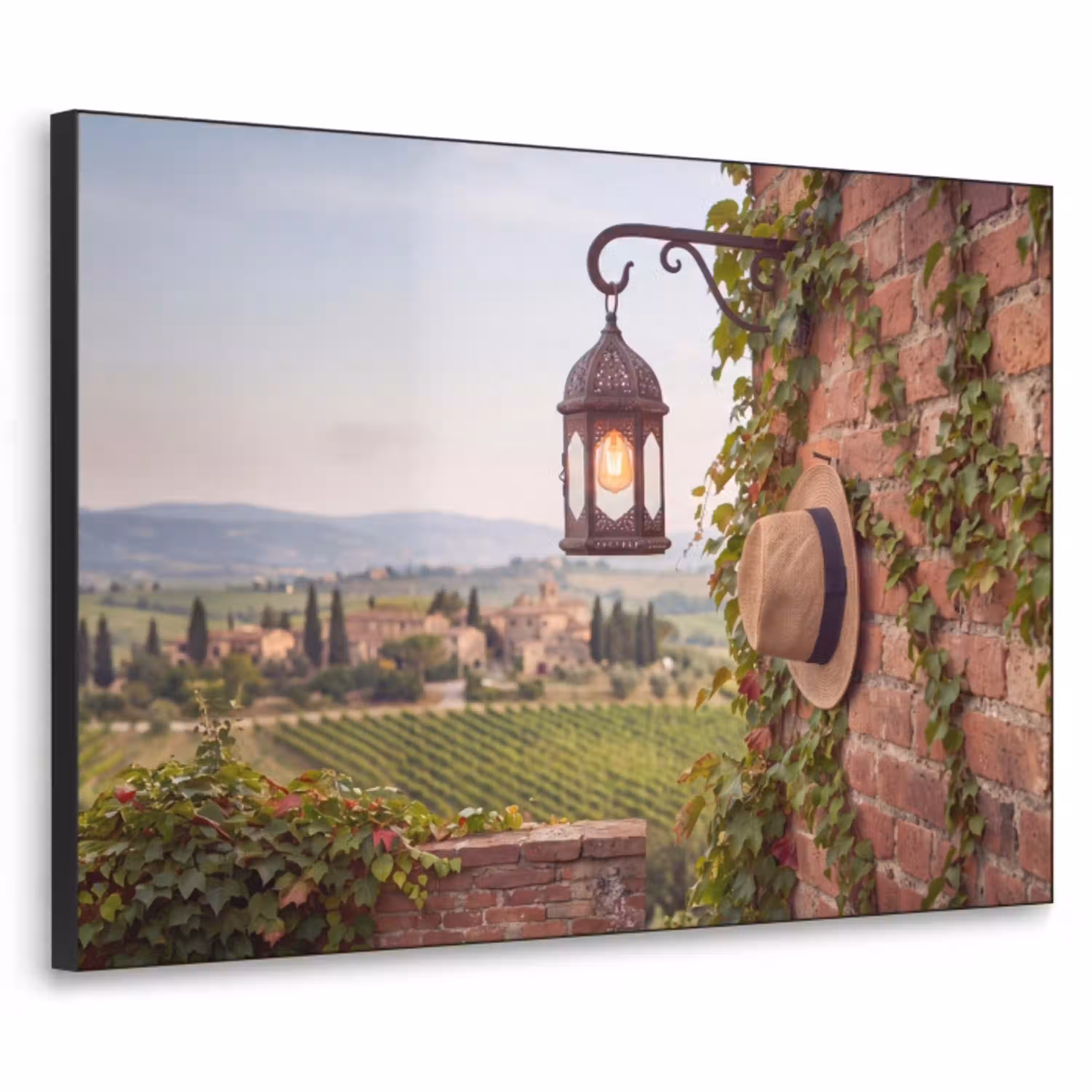 Lantaarn - Wijngaard - Landschap - Italiaans Textielframe zwart klein -3d